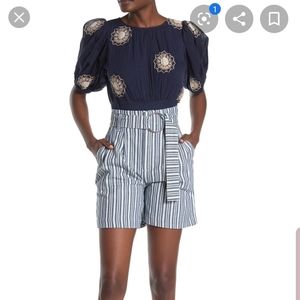 Free People Blue & White Stripe Utility Shorts